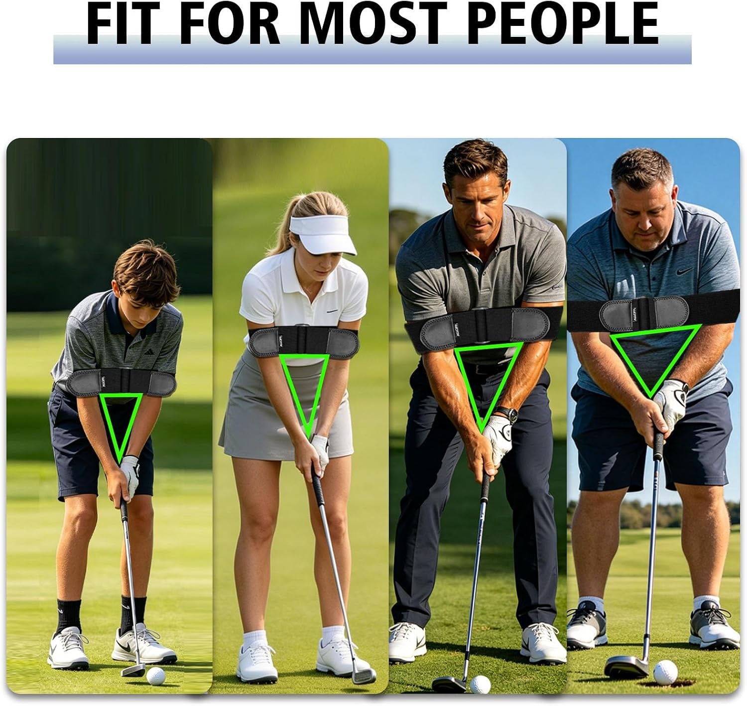 Adjustable Golf Swing Trainer, Swing Training Aid, Golf Swing Arm Band | Adjustable Length, PU Leather Heads, Extra Width