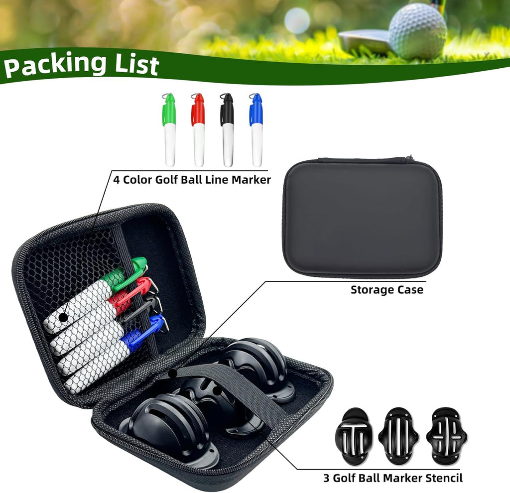 Golf Ball Alignment Marker Set with Stencils & Carry Case