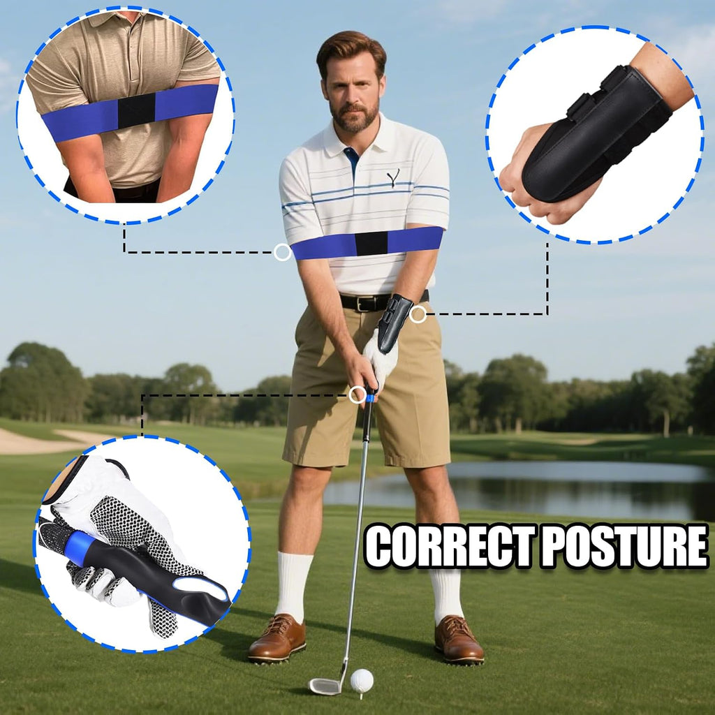 Golf Swing Training Kit – Grip Trainer, Wrist Brace & Arm Band