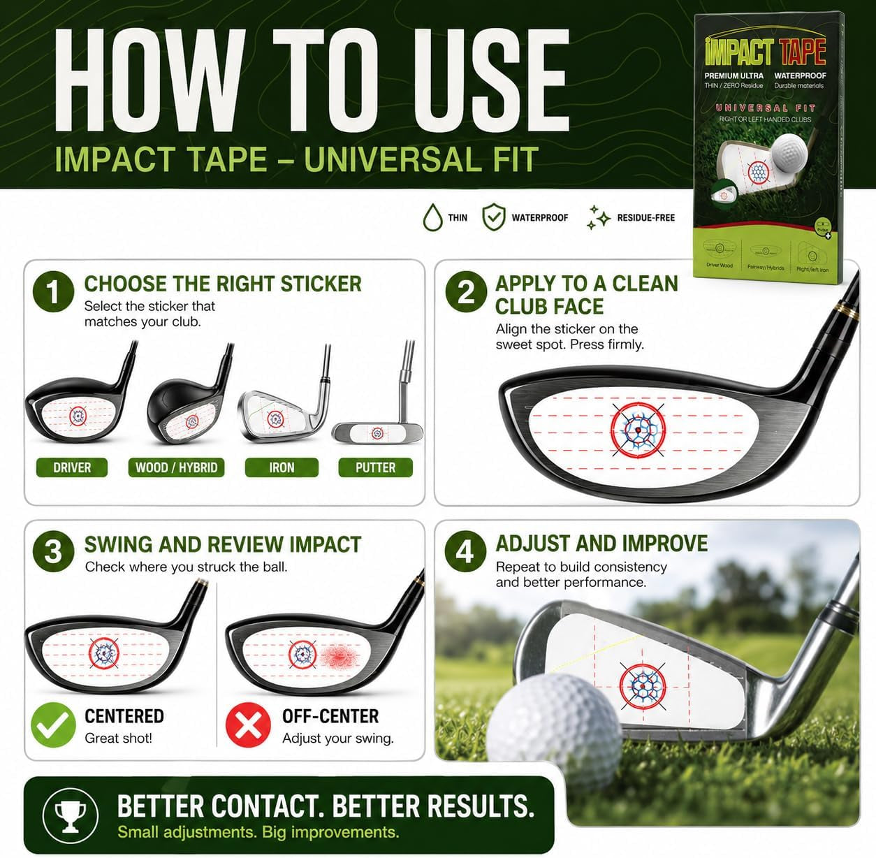 Golf Impact Tape – 162 Golf Club Impact Stickers for Instant Swing Feedback