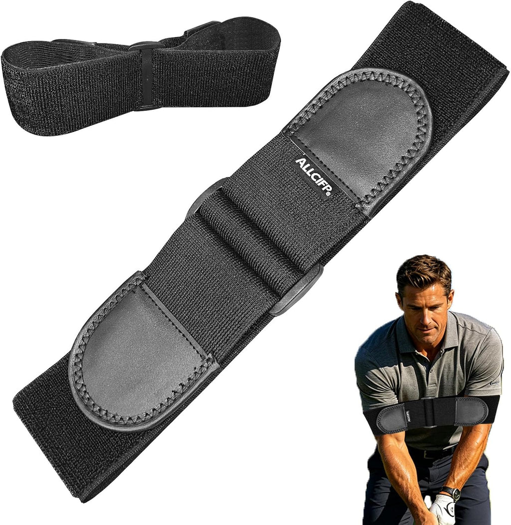 Adjustable Golf Swing Trainer, Swing Training Aid, Golf Swing Arm Band | Adjustable Length, PU Leather Heads, Extra Width