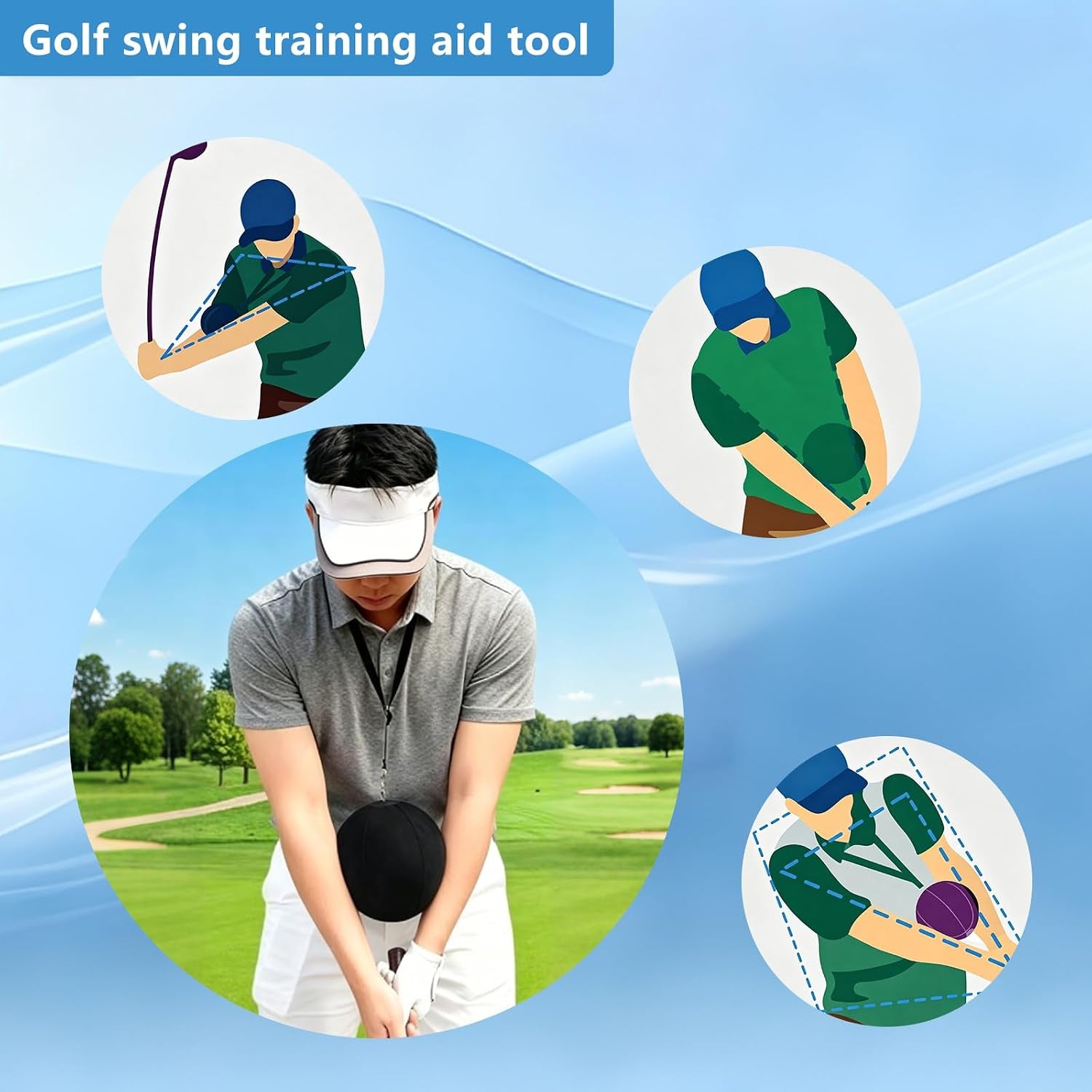 Golf Training Aid Set with Swing Smart Ball & Wrist Support, Inflatable Golf Swing Trainer for Posture Correction, Straight Arm & Chicken Wing Fix, Golf Practice Equipment for Beginners