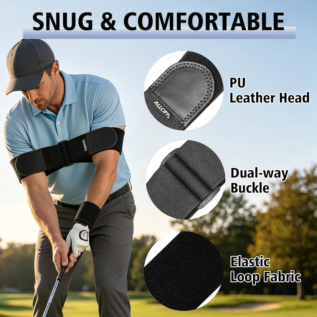 Adjustable Golf Swing Trainer, Swing Training Aid, Golf Swing Arm Band | Adjustable Length, PU Leather Heads, Extra Width
