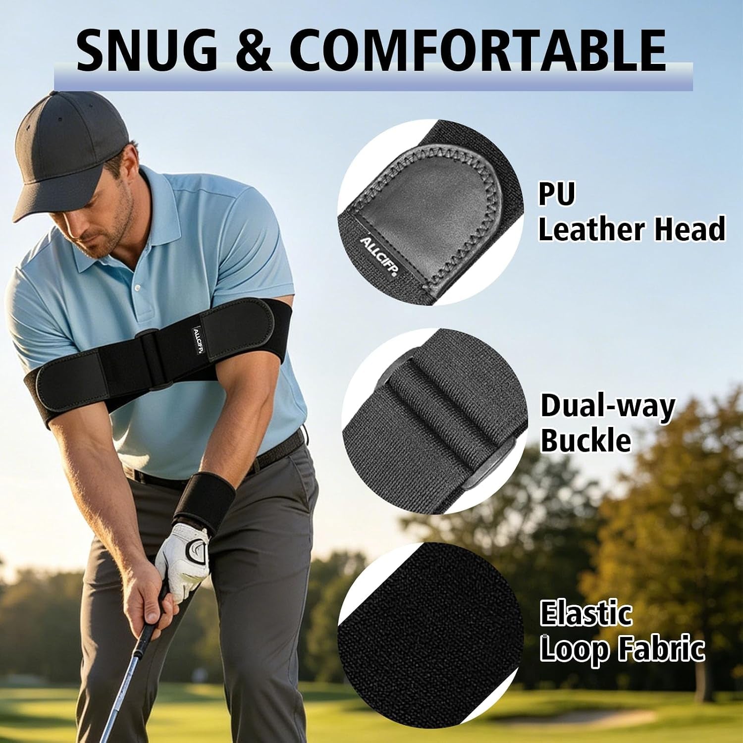 Adjustable Golf Swing Trainer, Swing Training Aid, Golf Swing Arm Band | Adjustable Length, PU Leather Heads, Extra Width