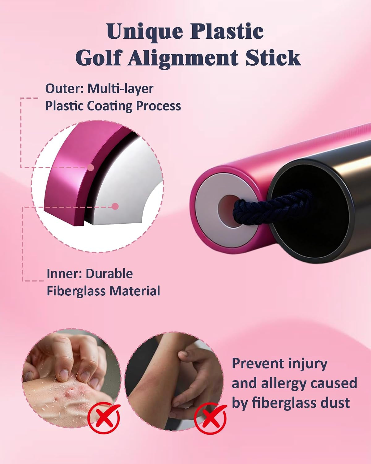 Golf Alignment Sticks, 2 Pack Plastic 49" Collapsible Alignment Stick Golf Practice Rods Aid for Aiming, Putting, Swing Trainer, Posture Corrector with Tube Case, Golf Training Equipment