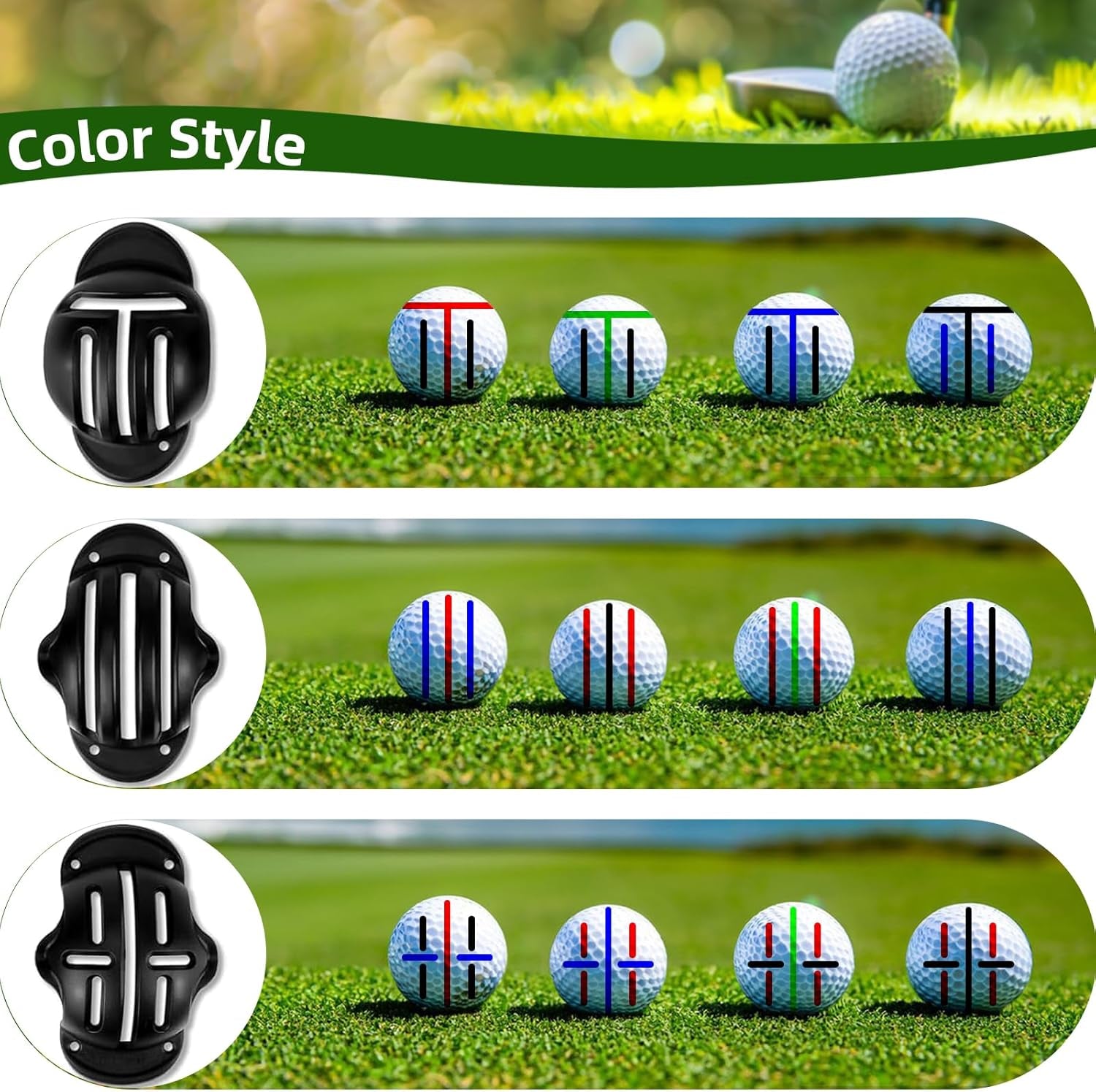 Golf Ball Alignment Marker Set with Stencils & Carry Case