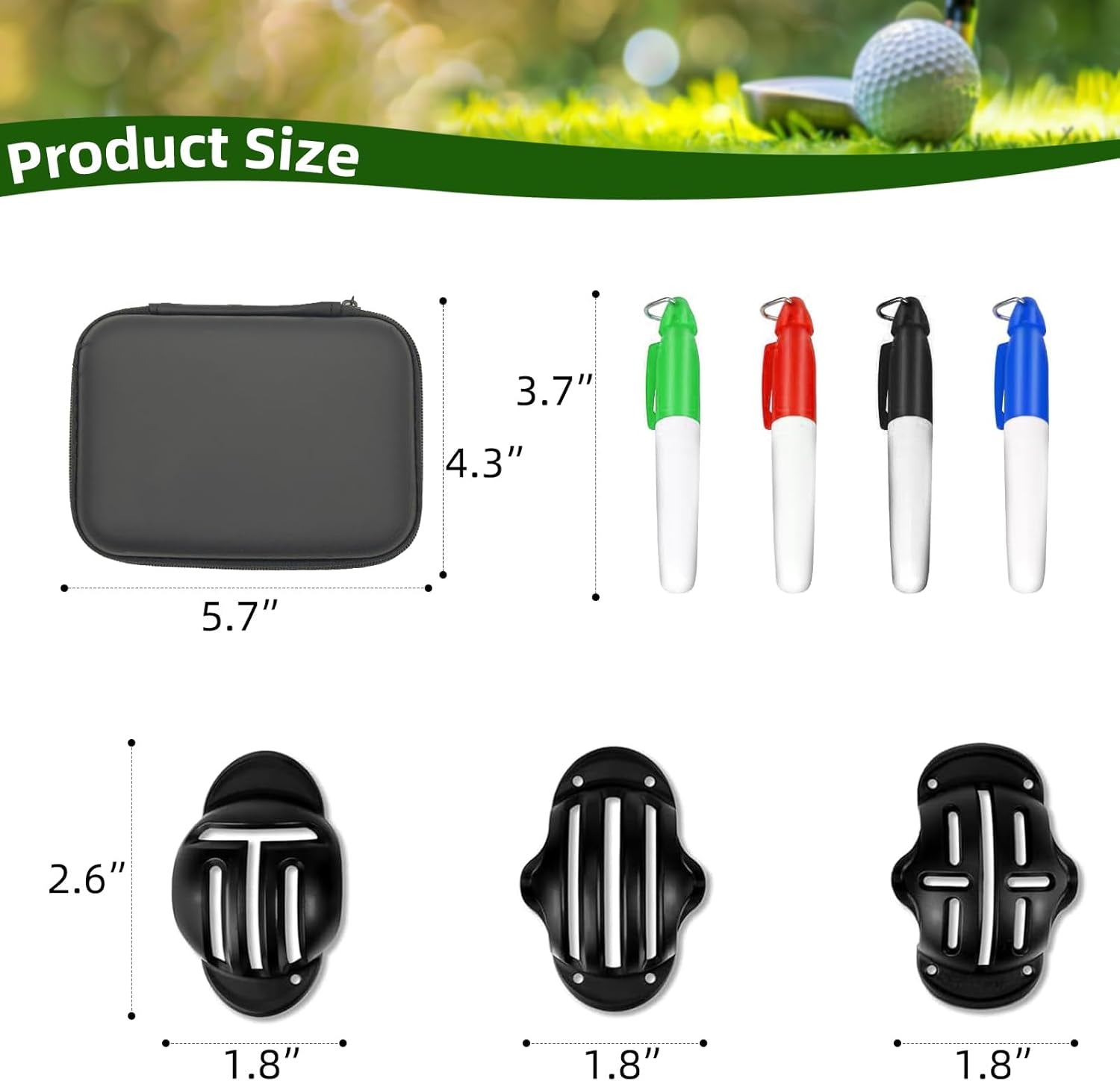 Golf Ball Alignment Marker Set with Stencils & Carry Case