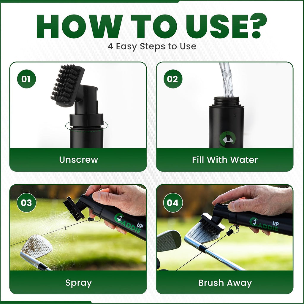 Golf Club Cleaning Brush with Water Spray & Groove Cleaner