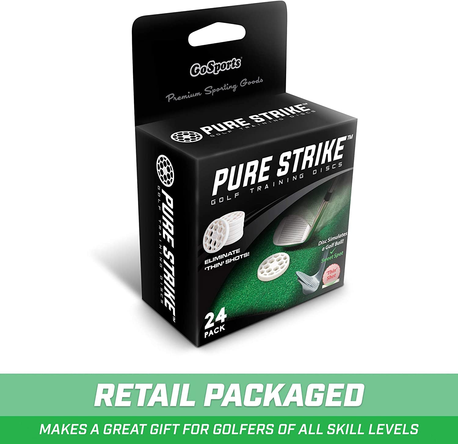 Pure Strike Golf Training Discs 24 Pack | Golf Swing Trainer and Ball Striking Training Aid for Contact, Compression and Swing Path Practice | Indoor and Outdoor Golf Practice Equipment