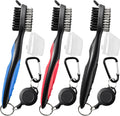 Golf Club Brush and Club Groove Cleaner with Retractable Zip-Line and Aluminum Carabiner Cleaning Tools