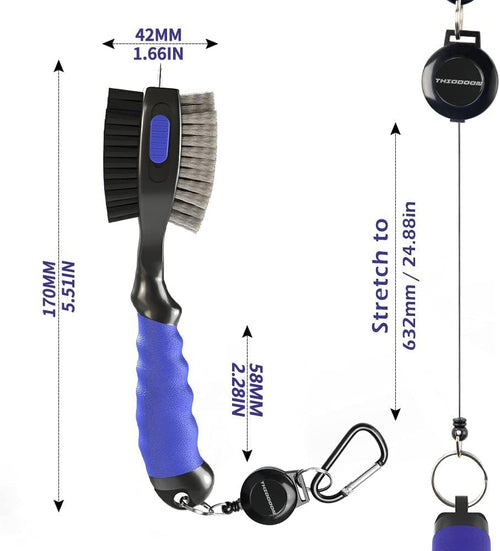 2 Pack Golf Club Brushes and Groove Cleaner 2 Ft Retractable Zipline Carabiner Golf Brush Head with Retractable Spike Comfortable Grip Golf Club Cleaner