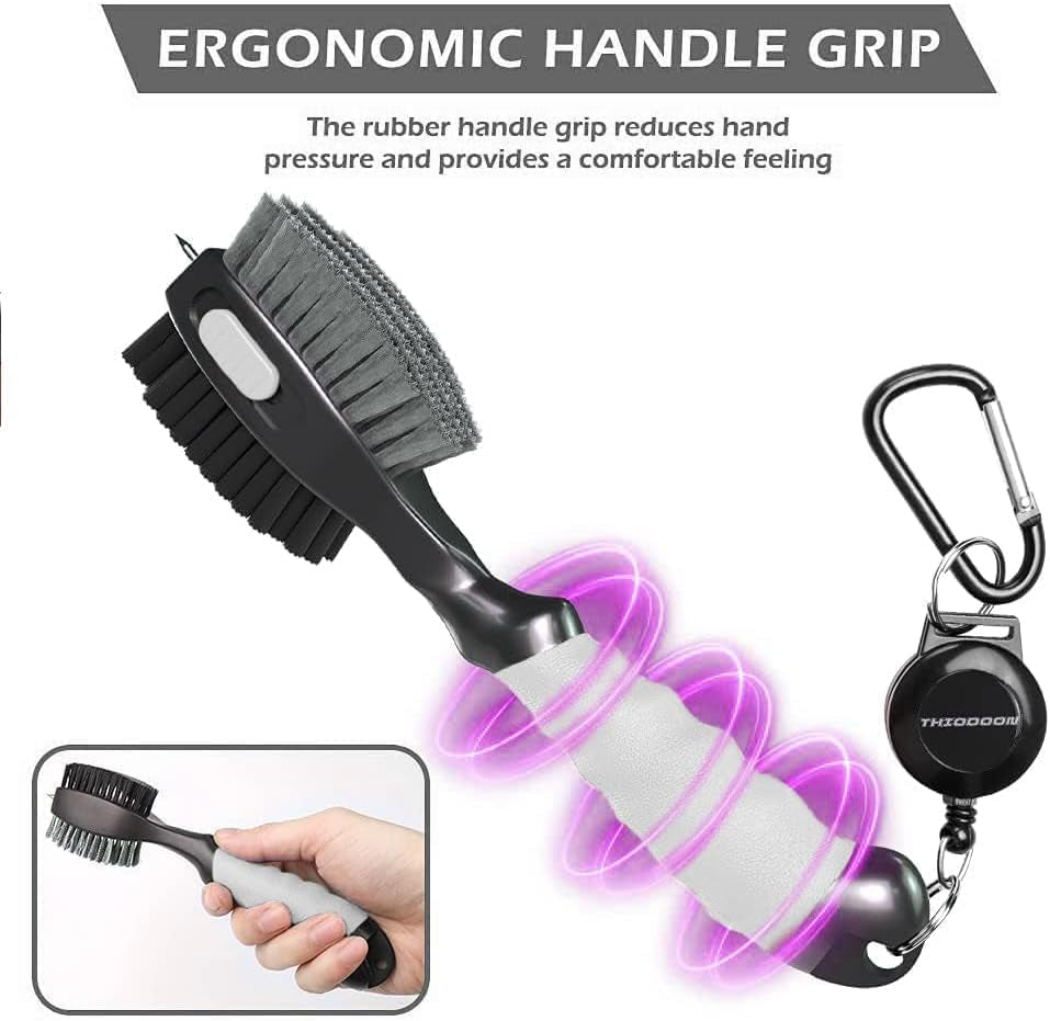 2 Pack Golf Club Brushes and Groove Cleaner 2 Ft Retractable Zipline Carabiner Golf Brush Head with Retractable Spike Comfortable Grip Golf Club Cleaner and Best Golf Gifts for Men （Black & White)