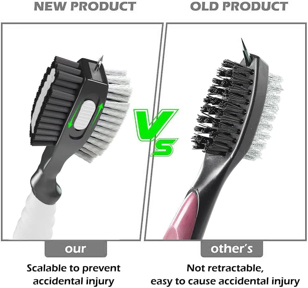 2 Pack Golf Club Brushes and Groove Cleaner 2 Ft Retractable Zipline Carabiner Golf Brush Head with Retractable Spike Comfortable Grip Golf Club Cleaner and Best Golf Gifts for Men （Black & White)