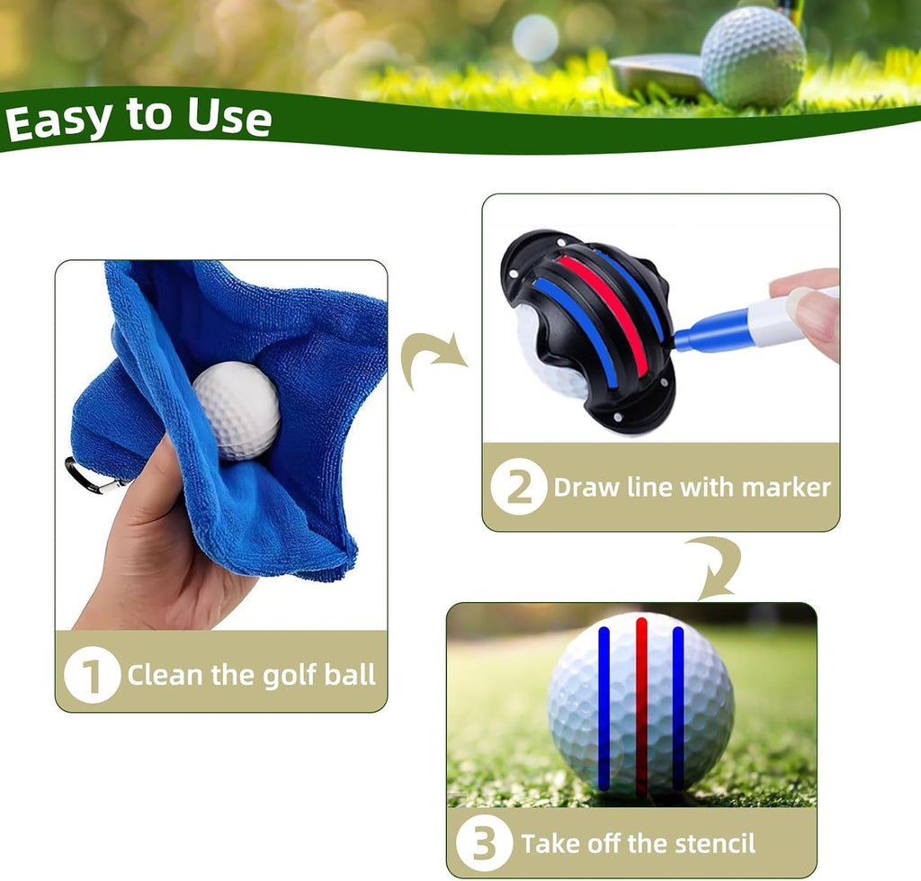 Golf Ball Alignment Marker Set with Stencils & Carry Case