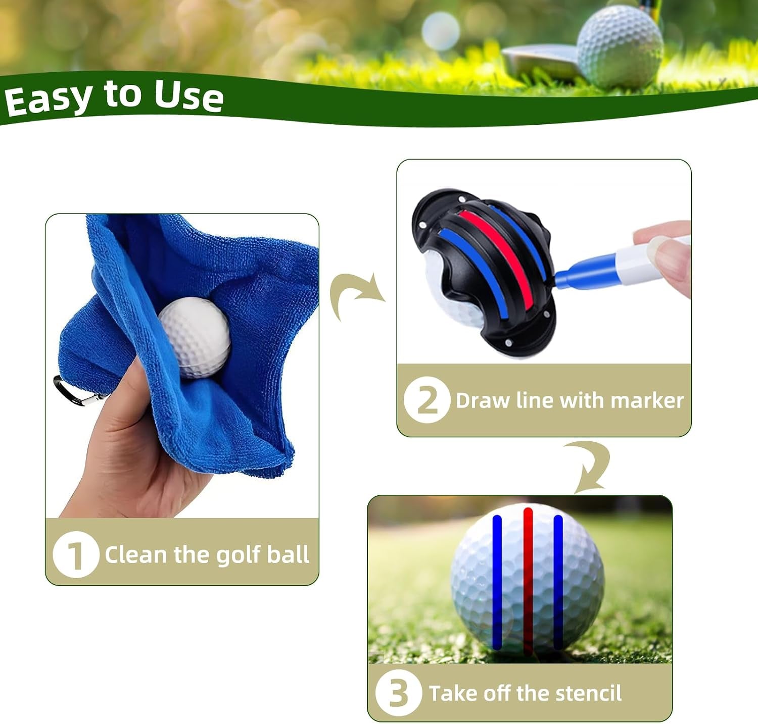 Golf Ball Alignment Marker Set with Stencils & Carry Case