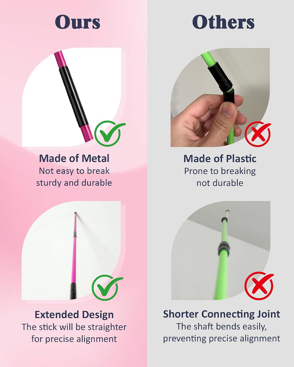 Golf Alignment Sticks, 2 Pack Plastic 49" Collapsible Alignment Stick Golf Practice Rods Aid for Aiming, Putting, Swing Trainer, Posture Corrector with Tube Case, Golf Training Equipment