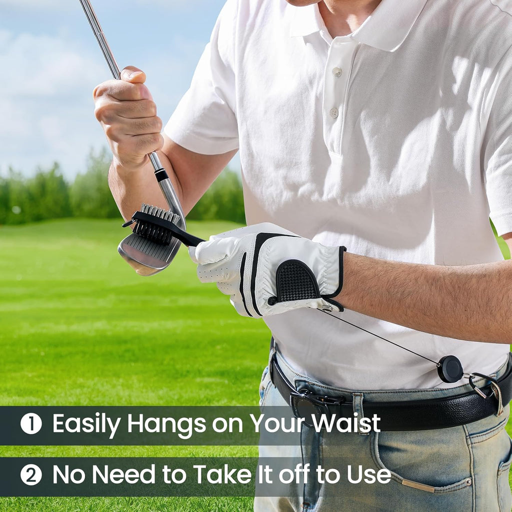 Golf Club Brush and Club Groove Cleaner with Retractable Zip-Line and Aluminum Carabiner Cleaning Tools