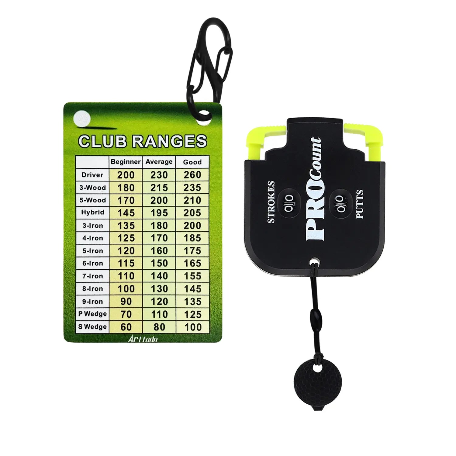 Golf Club Distance Chart & Stroke Counter Set
