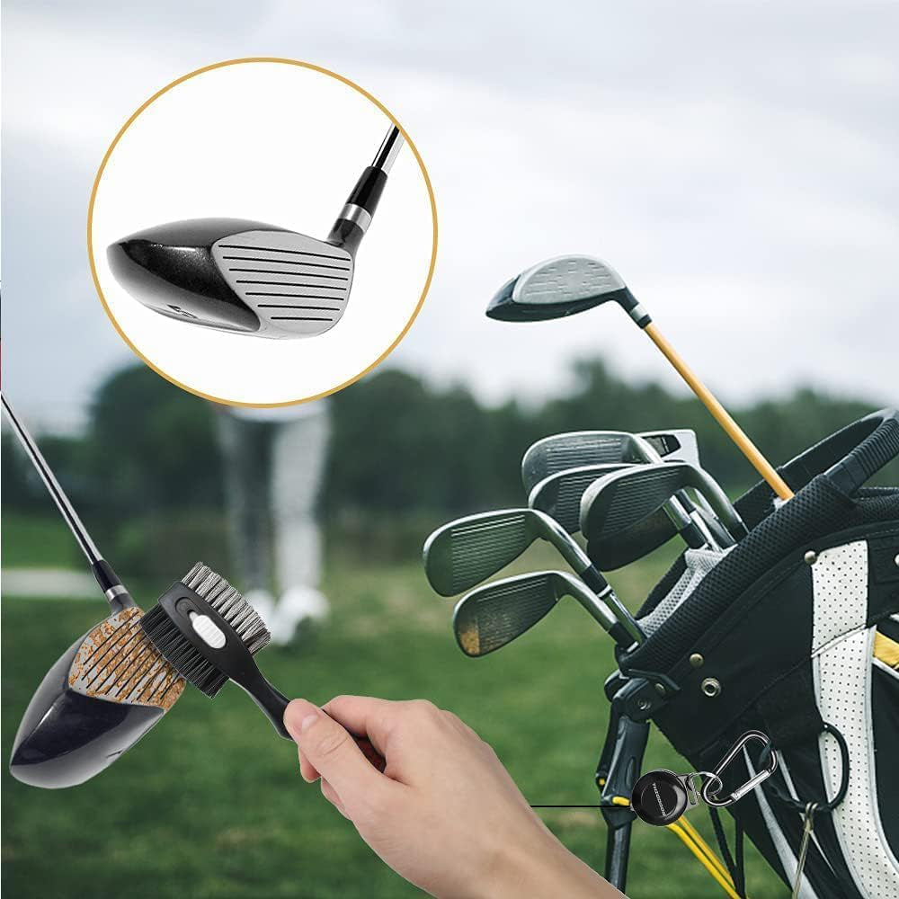 2 Pack Golf Club Brushes and Groove Cleaner 2 Ft Retractable Zipline Carabiner Golf Brush Head with Retractable Spike Comfortable Grip Golf Club Cleaner and Best Golf Gifts for Men （Black & White)