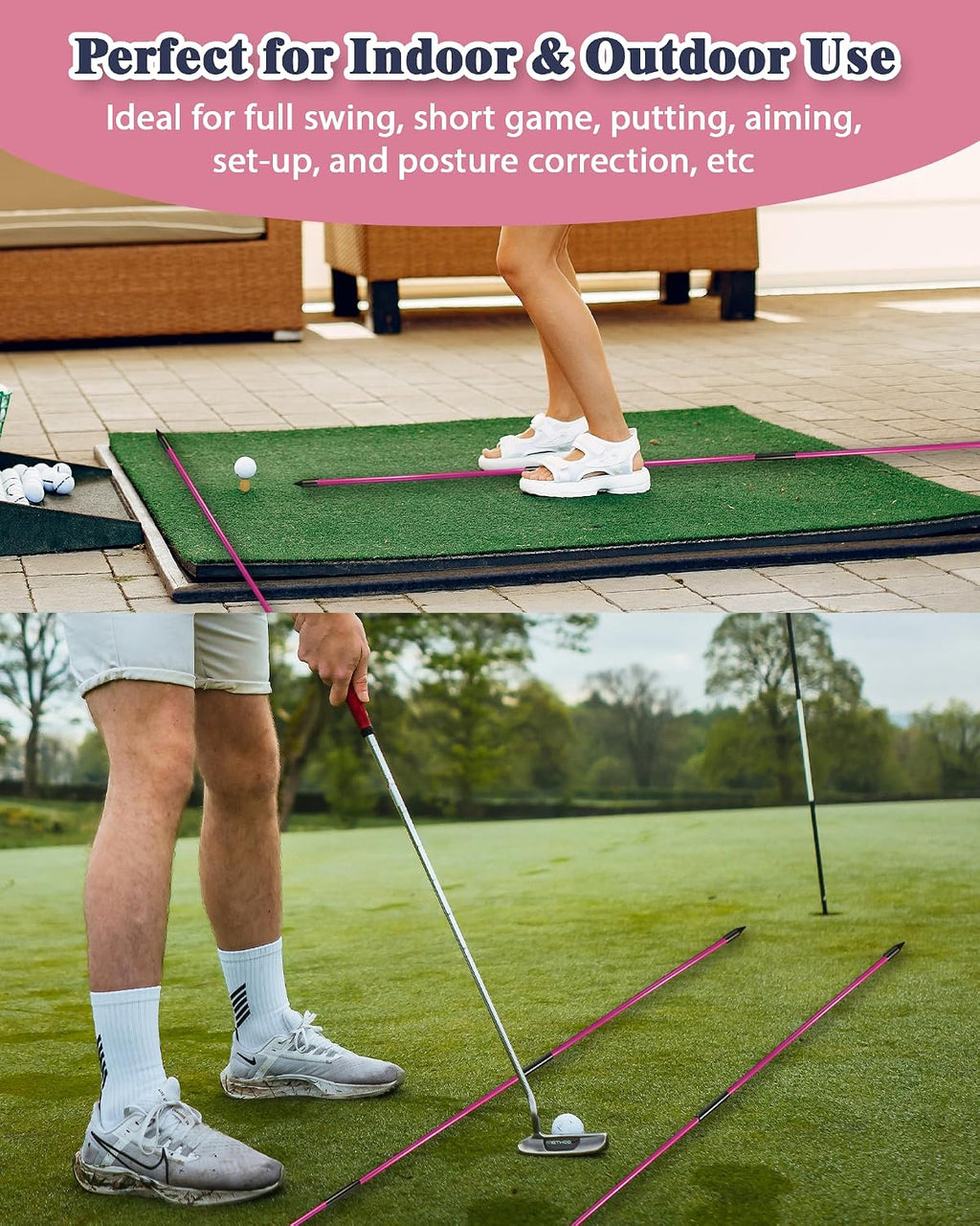 Golf Alignment Sticks, 2 Pack Plastic 49" Collapsible Alignment Stick Golf Practice Rods Aid for Aiming, Putting, Swing Trainer, Posture Corrector with Tube Case, Golf Training Equipment