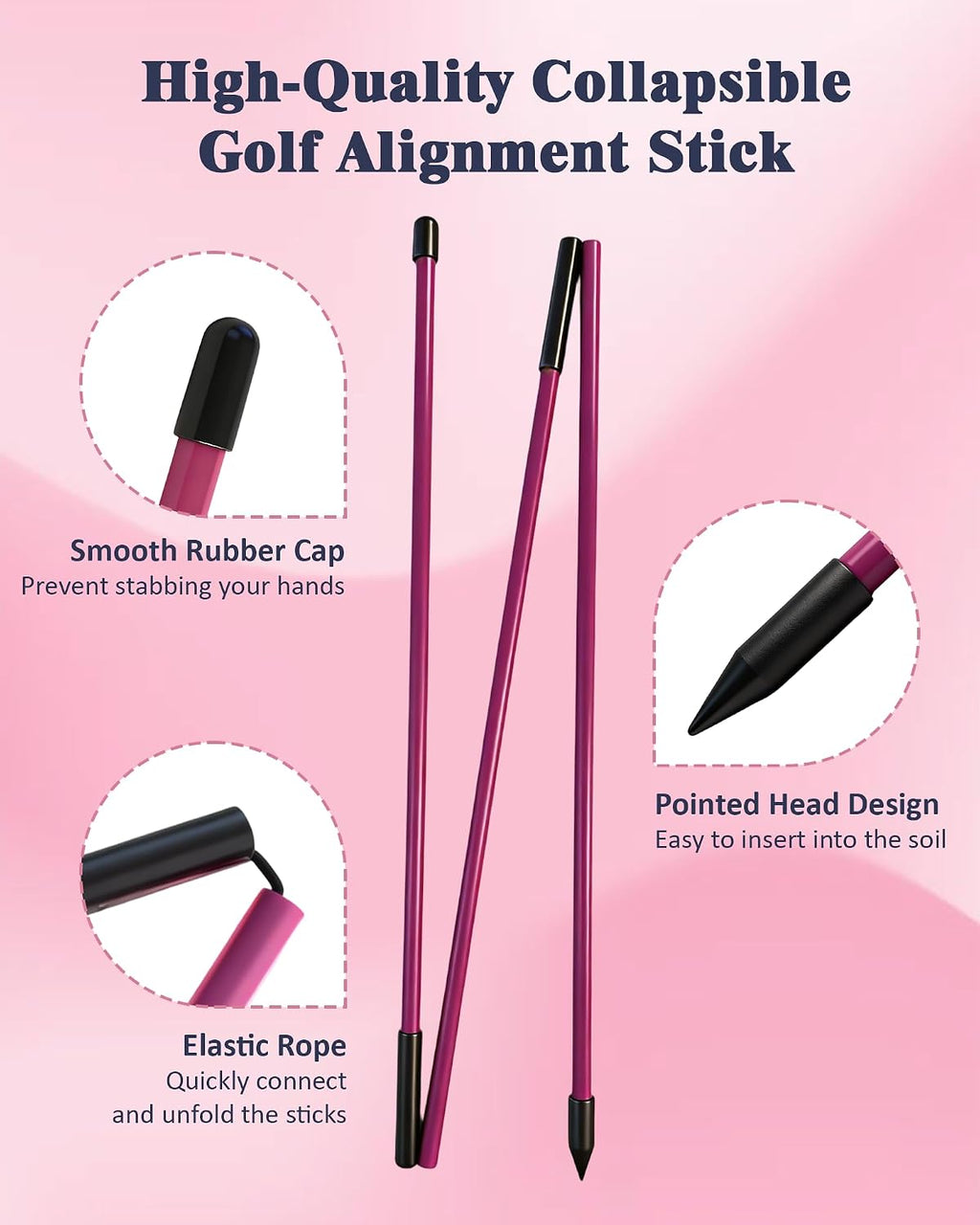 Golf Alignment Sticks, 2 Pack Plastic 49" Collapsible Alignment Stick Golf Practice Rods Aid for Aiming, Putting, Swing Trainer, Posture Corrector with Tube Case, Golf Training Equipment