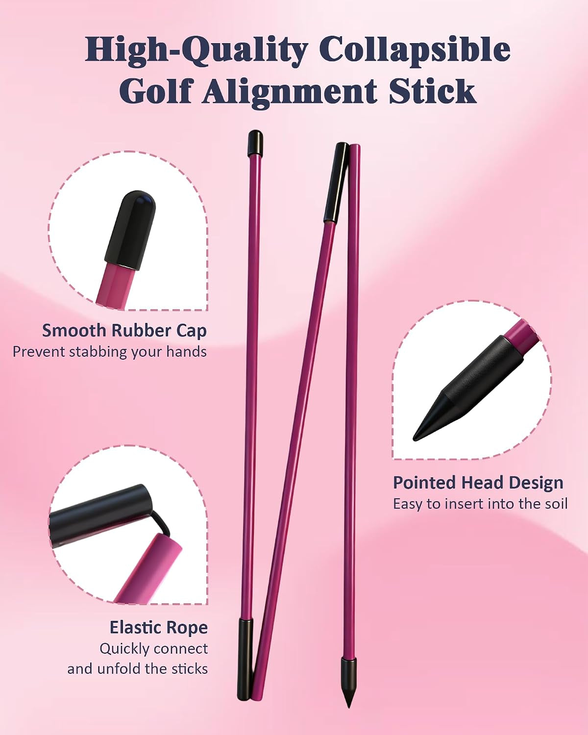 Golf Alignment Sticks, 2 Pack Plastic 49" Collapsible Alignment Stick Golf Practice Rods Aid for Aiming, Putting, Swing Trainer, Posture Corrector with Tube Case, Golf Training Equipment