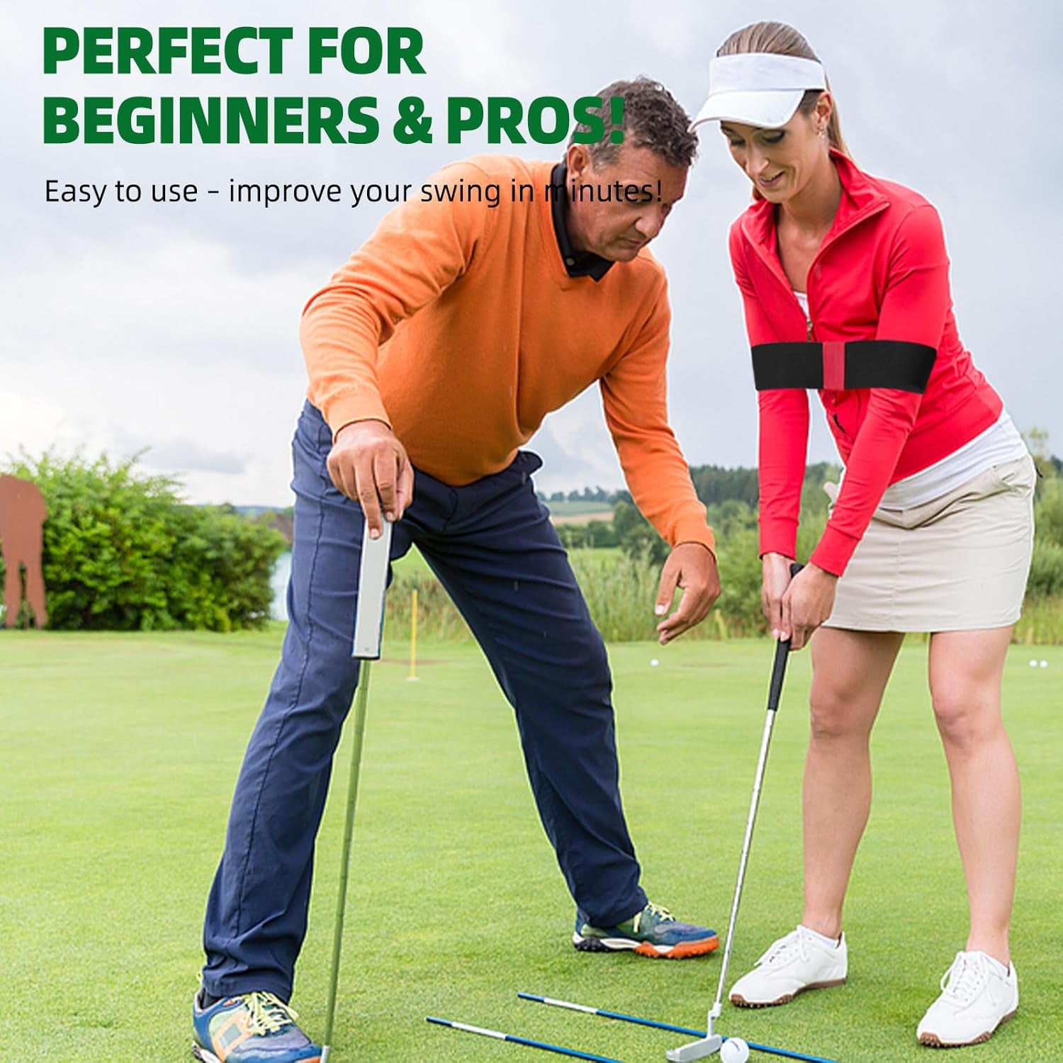Golf Swing Trainer Aid 2Pcs – Portable Golf Training Aid for Beginners, Swing Correcting Arm Band to Improve Golf Swing Mechanics, Durable & Lightweight Design for Indoor & Outdoor Use - Green&Red