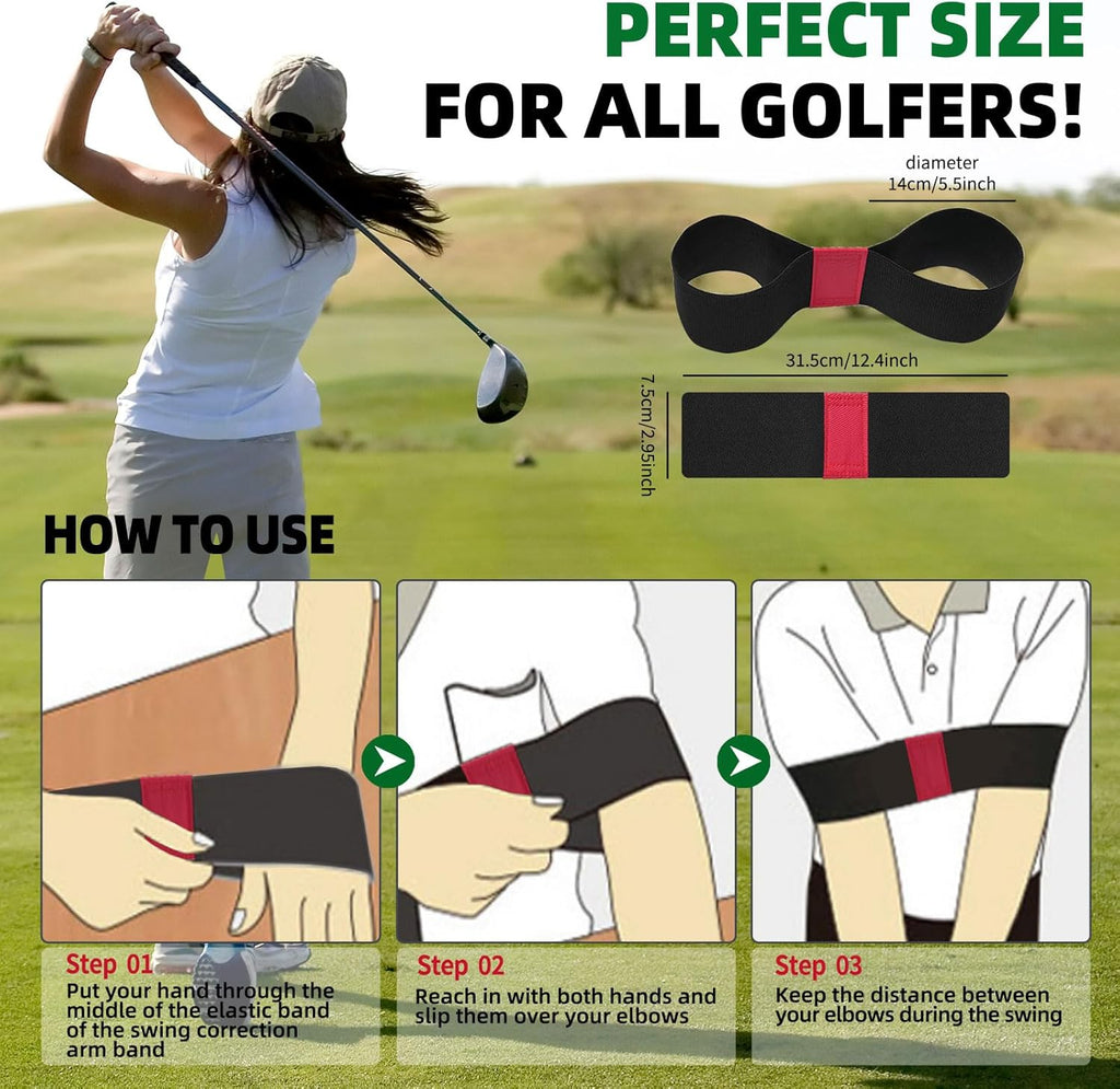 Golf Swing Trainer Aid 2Pcs – Portable Golf Training Aid for Beginners, Swing Correcting Arm Band to Improve Golf Swing Mechanics, Durable & Lightweight Design for Indoor & Outdoor Use - Green&Red