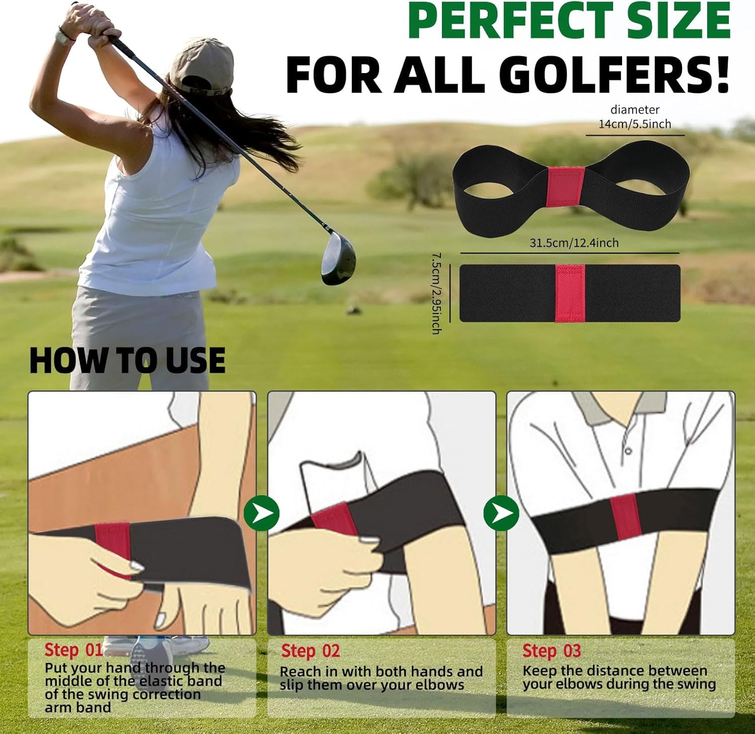 Golf Swing Trainer Aid 2Pcs – Portable Golf Training Aid for Beginners, Swing Correcting Arm Band to Improve Golf Swing Mechanics, Durable & Lightweight Design for Indoor & Outdoor Use - Green&Red