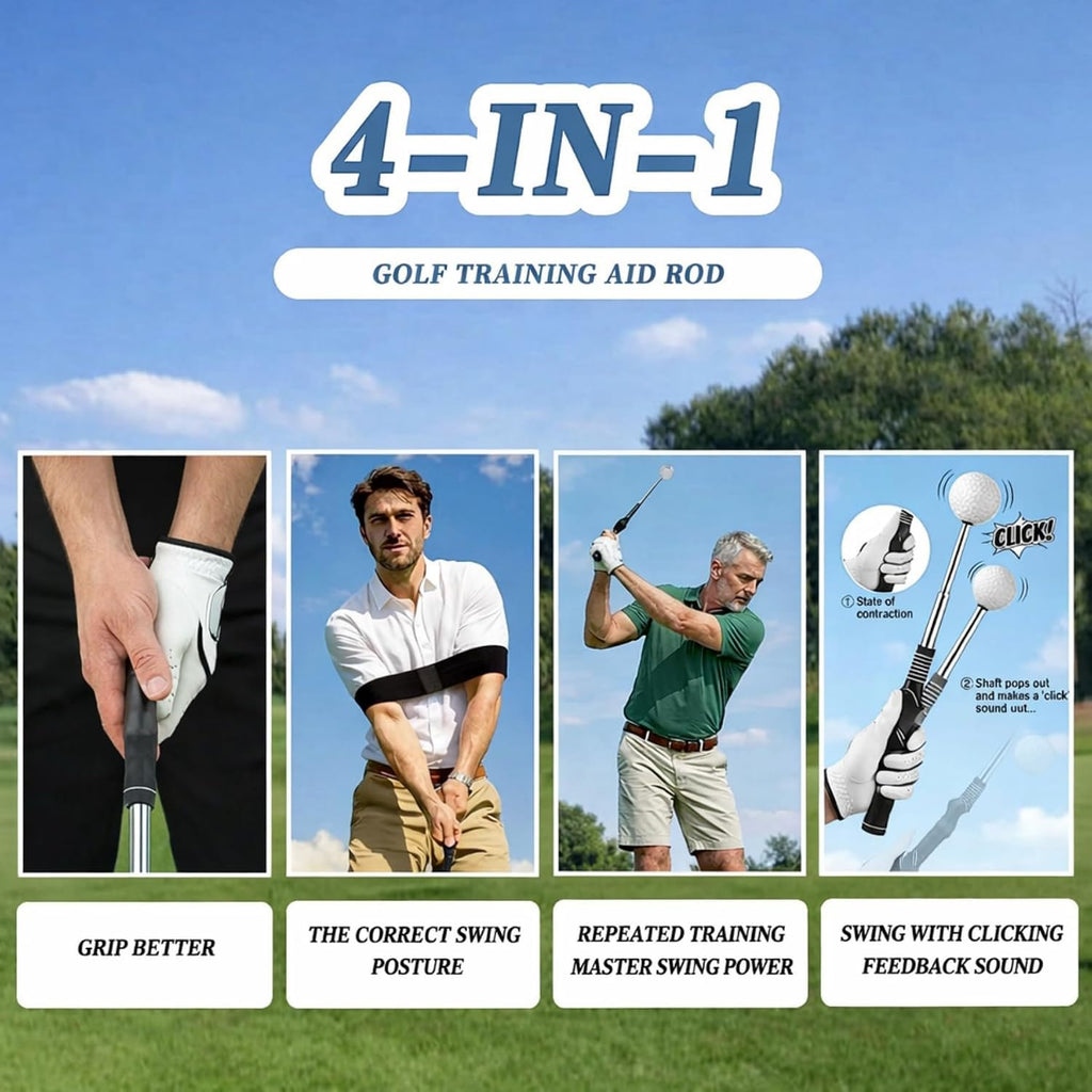 Retractable Golf Swing Trainer with Click Feedback