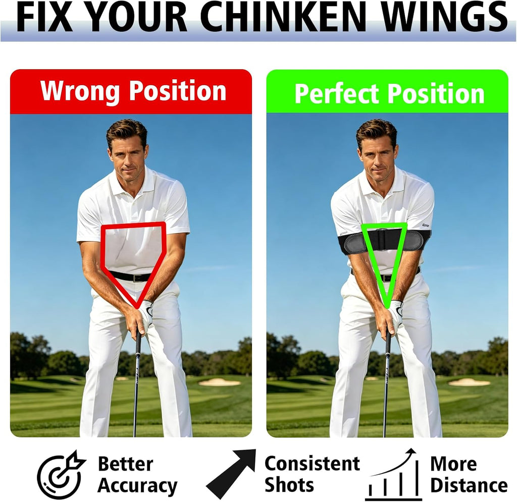Adjustable Golf Swing Trainer, Swing Training Aid, Golf Swing Arm Band | Adjustable Length, PU Leather Heads, Extra Width