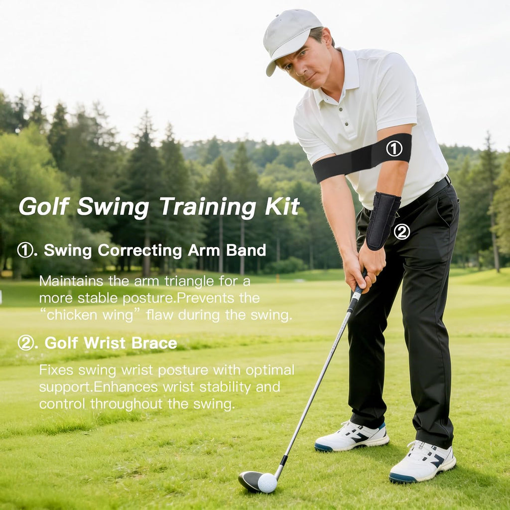 Golf Swing Training Aid Kit with Arm Band & Wrist Trainer