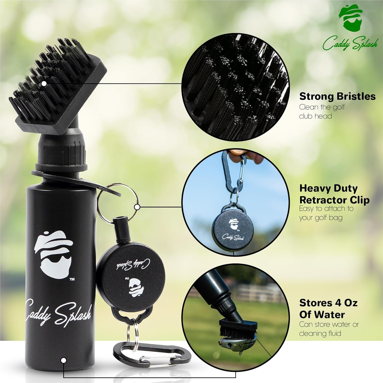 Golf Club Water Brush Cleaner with Retractable Clip