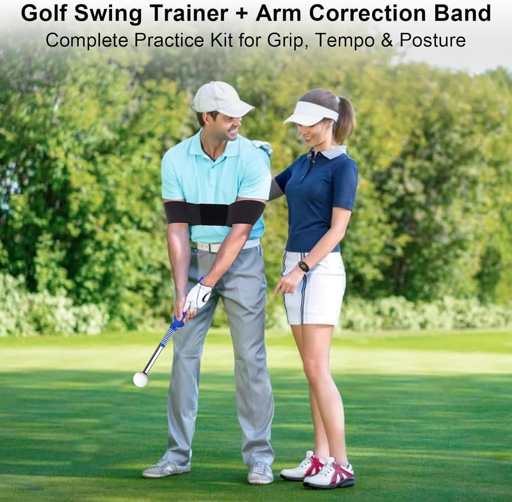 Golf Swing Trainer with Grip Aid & Arm Band (Right-Handed)