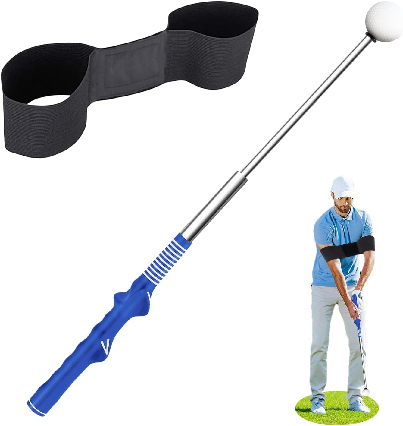 Golf Swing Trainer with Grip Aid & Arm Band (Right-Handed)