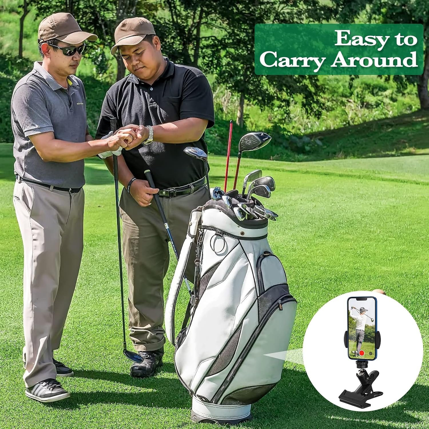 Golf Cart Phone Mount – 360° Adjustable Cell Phone Holder for Swing Recording