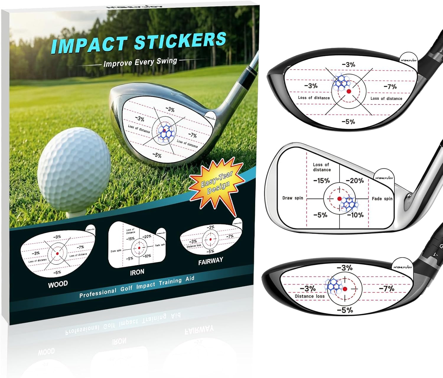 Golf Impact Stickers, High-Resolution Impact Tape for Irons, Woods & Fairway Clubs, Swing Training Aid for Home Practice, Nets & Golf Simulators, Essential Golf Accessories for Men & Women