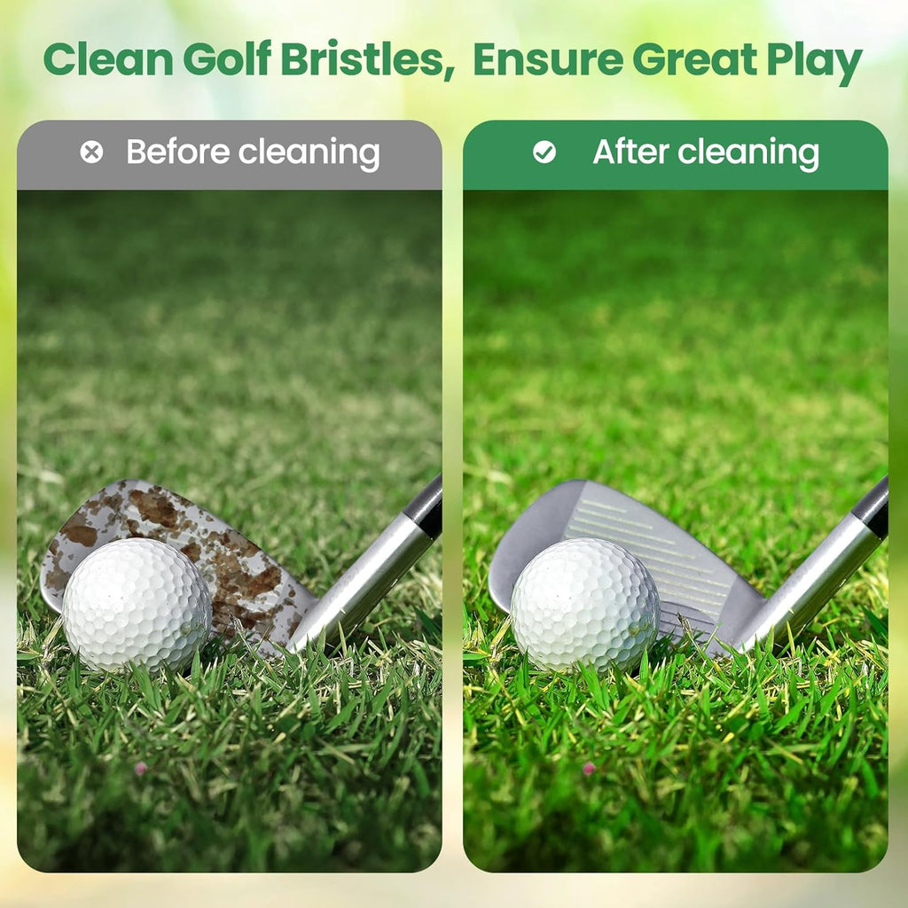 Golf Club Brush and Club Groove Cleaner with Retractable Zip-Line and Aluminum Carabiner Cleaning Tools
